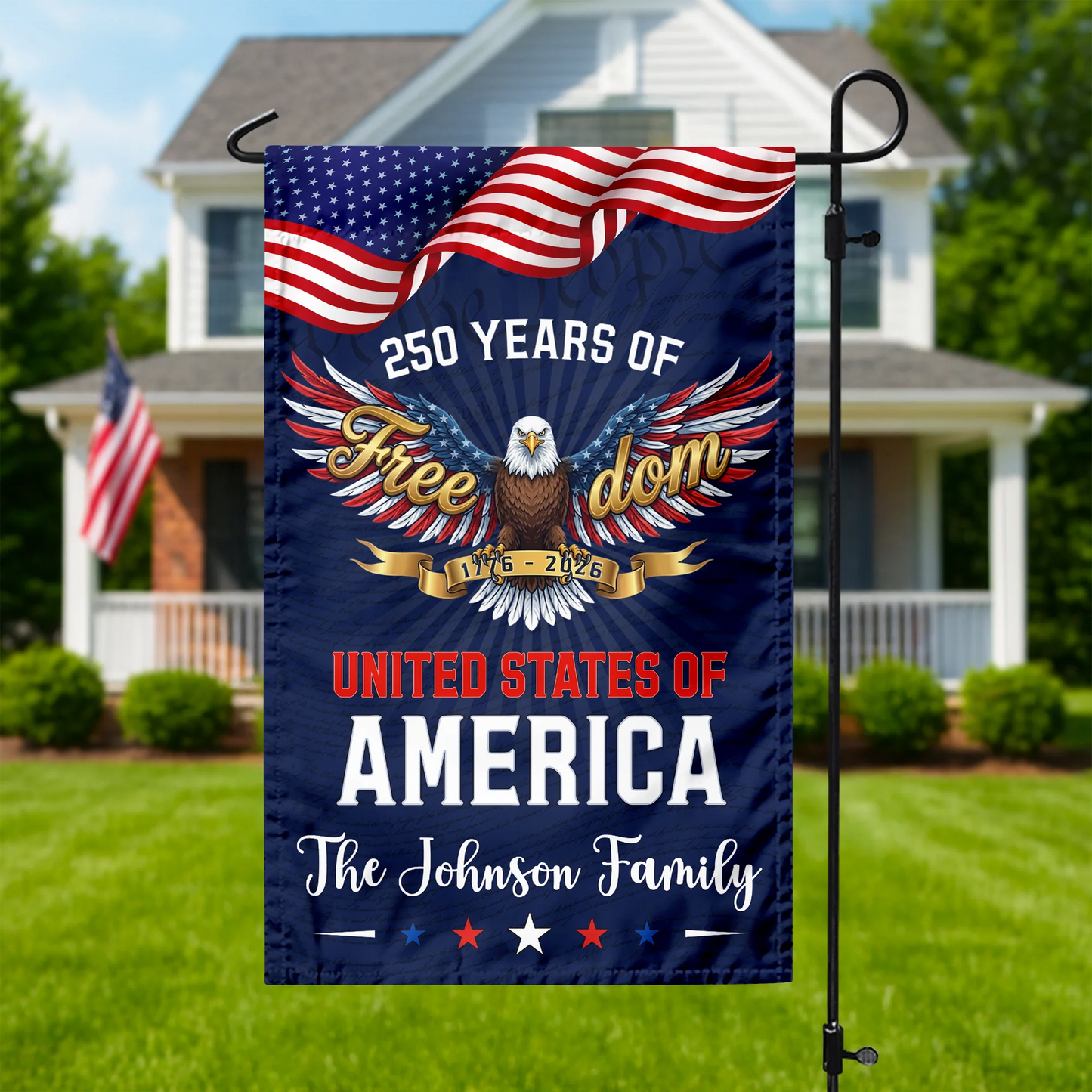 Custom Family Name 250 Years of Freedom Eagle USA 1776–2026 Garden Flag