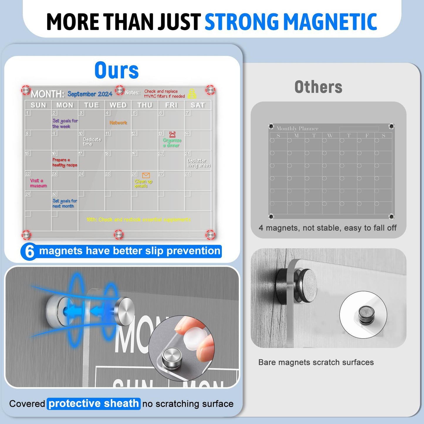 🗓️ Easy-to-Read Magnetic Acrylic Fridge Board | 14.5"x11.5" Clear Dry Erase Monthly Calendar, Weekly Planner, and Memo Board for Home Organization