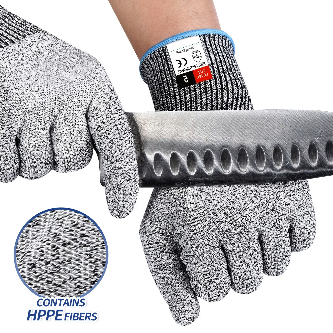 CE Certified EN388 Safety Gloves | Level 5 Cut Resistant & Abrasion Proof HPPE Work Gloves