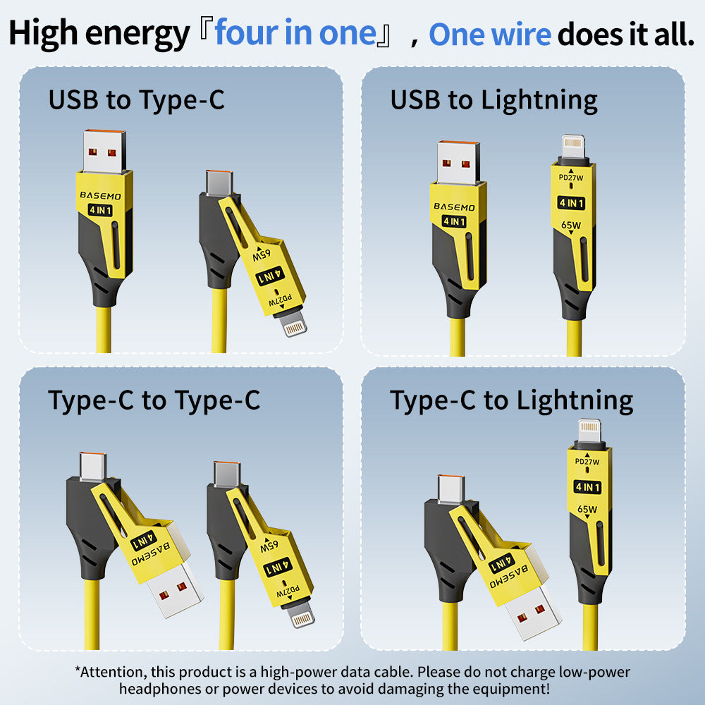 4-in-1 Coiled Fast Charging Cable | 65W Retractable Cord for Car & Desk