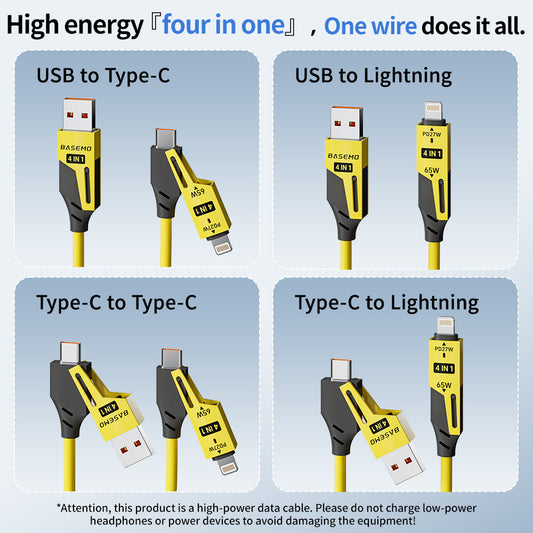 4-in-1 Coiled Fast Charging Cable | 65W Retractable Cord for Car & Desk
