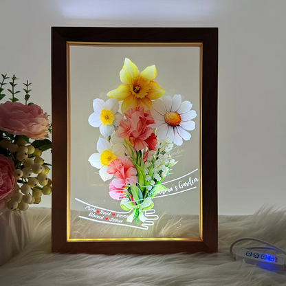 Custom Hug Birth Month Flower Bouquet with Names LED Night Light Frame – Personalized Mother’s Day Gift for Mom & Grandma