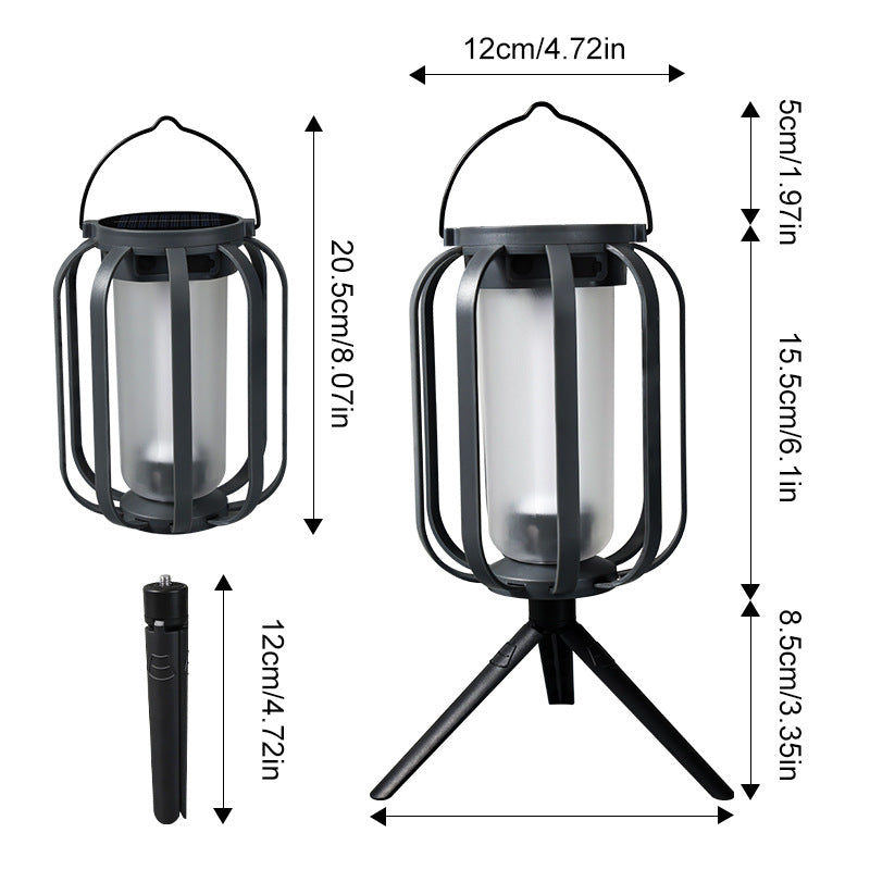 Solar Retro Camping Lantern | Waterproof LED Flame Light with Tripod for Patio & Tent