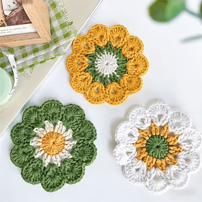 Handmade Crochet Floral Coaster | Cute Ins-Style Knitted Mug Rug & Desk Decor