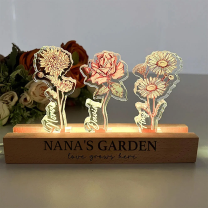 Custom Birth Flower 3D Crystal LED Light with Kids Names – Mother’s Day Gift for Mom