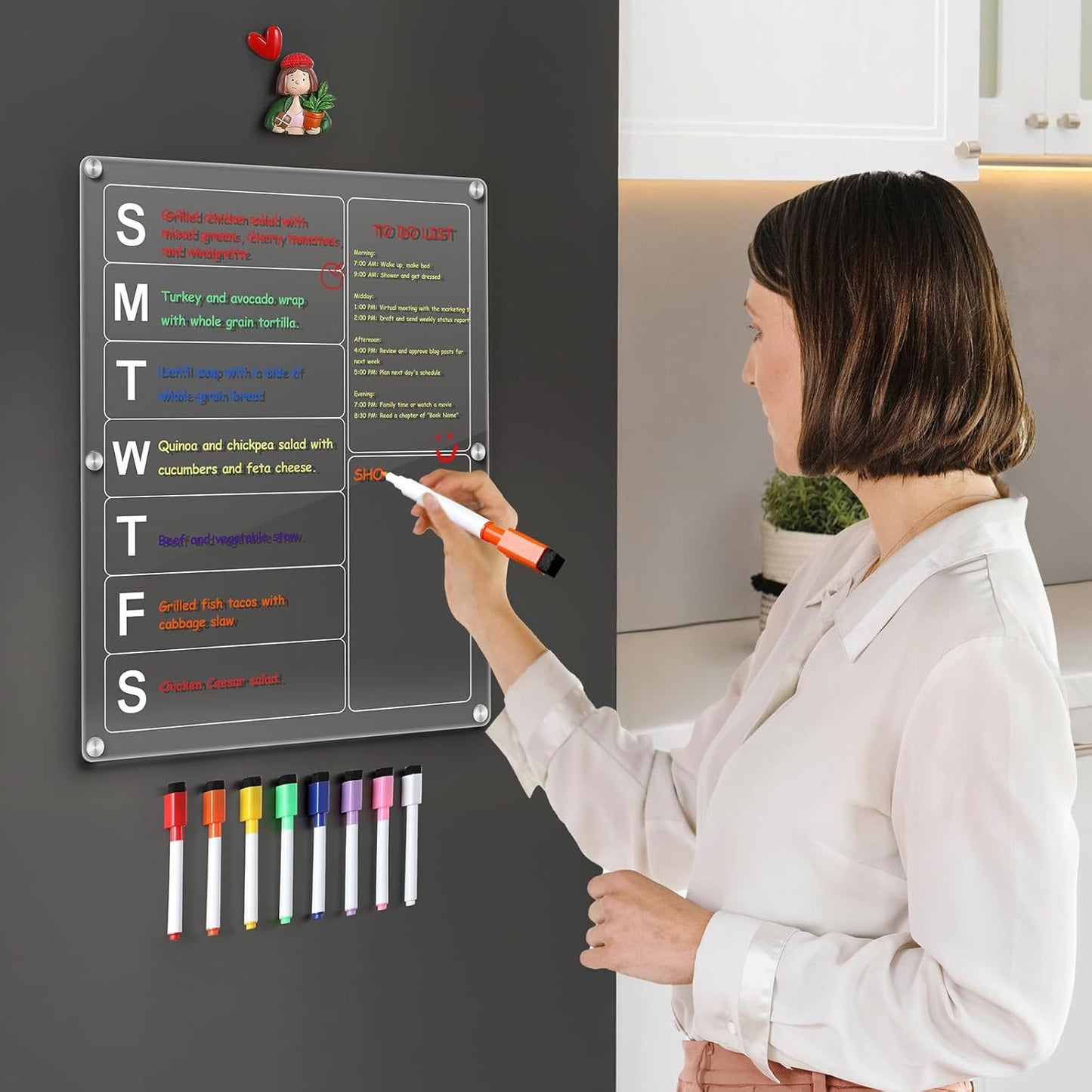 🗓️ Easy-to-Read Magnetic Acrylic Fridge Board | 14.5"x11.5" Clear Dry Erase Monthly Calendar, Weekly Planner, and Memo Board for Home Organization