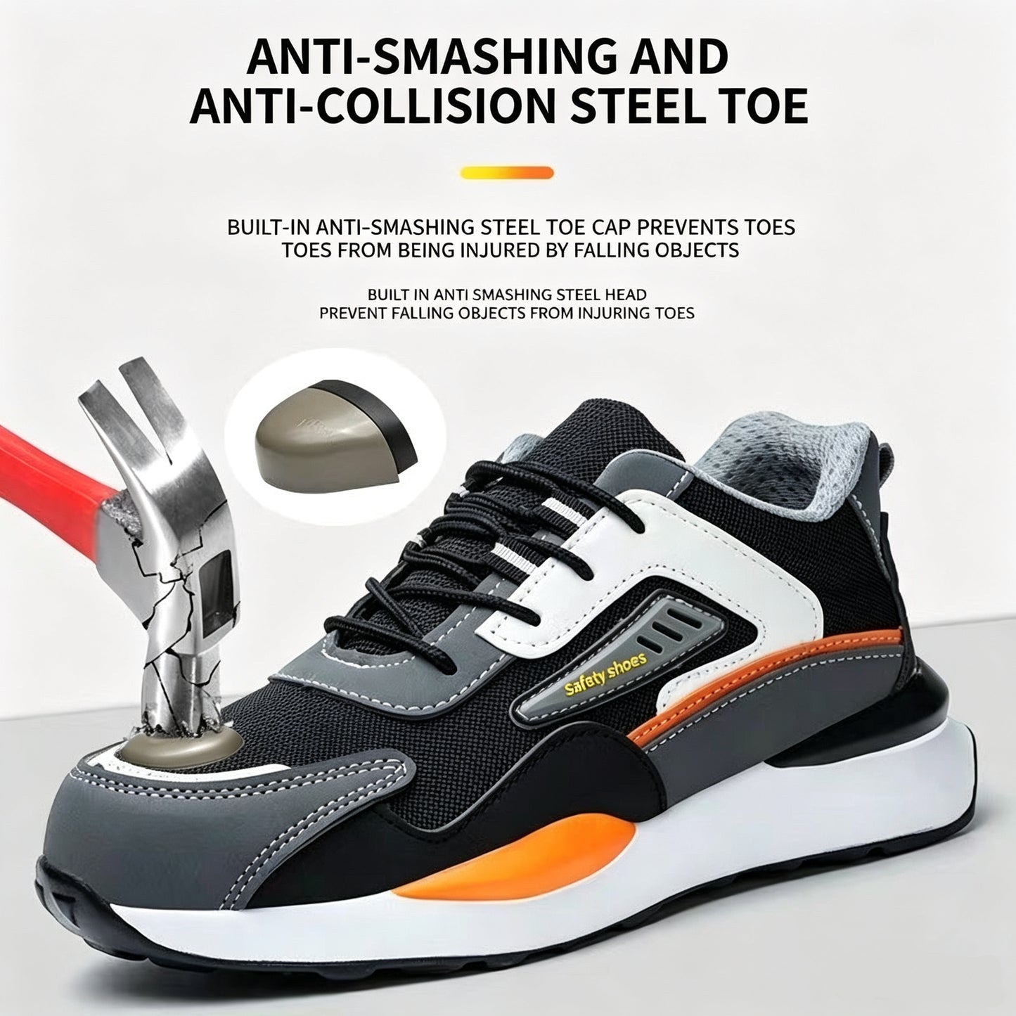 Men's Color-block Lace Up Front Mesh Breathable Safety Shoes, Lightweight Comfortable Anti-slip Work Protective Shoes, Steel Toe Shoes