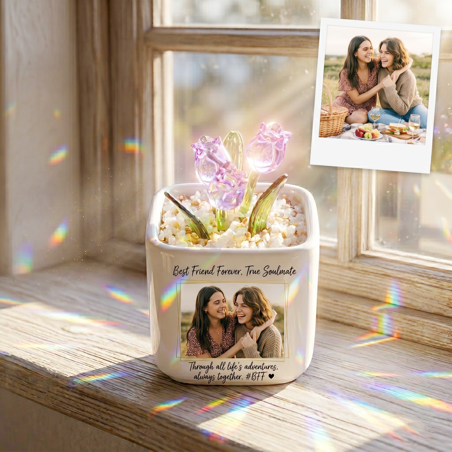 Personalized Photo Glass Tulip Pot — Custom Photo Planter, An Exclusive Photo Gift for Best Friends AND Moms AND pets — Birthday Gift — Personalized Photo Glass Tulip