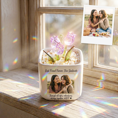 Personalized Photo Glass Tulip Pot — Custom Photo Planter, An Exclusive Photo Gift for Best Friends AND Moms AND pets — Birthday Gift — Personalized Photo Glass Tulip
