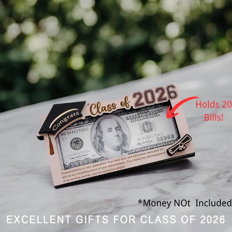 Class of 2026 Graduation Money Holder – Unique Wooden Cash Display & Gift Box