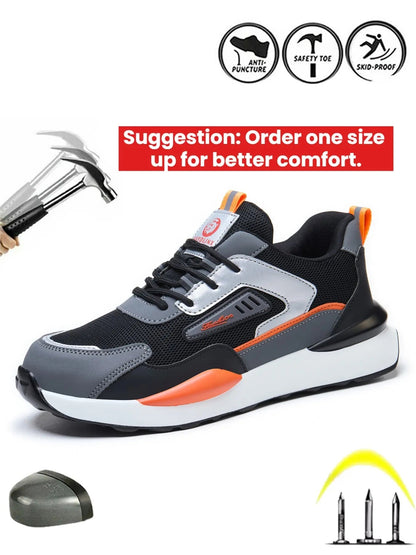 Men's Color-block Lace Up Front Mesh Breathable Safety Shoes, Lightweight Comfortable Anti-slip Work Protective Shoes, Steel Toe Shoes