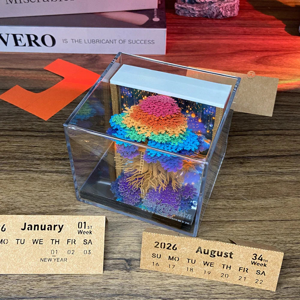 ✨ 2026 3D Chakra Tree Weekly Calendar | Illuminated Tear-Off Memo Pad & Desk Sculpture