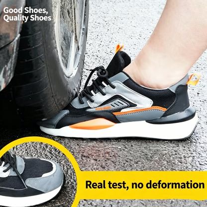 Men's Color-block Lace Up Front Mesh Breathable Safety Shoes, Lightweight Comfortable Anti-slip Work Protective Shoes, Steel Toe Shoes