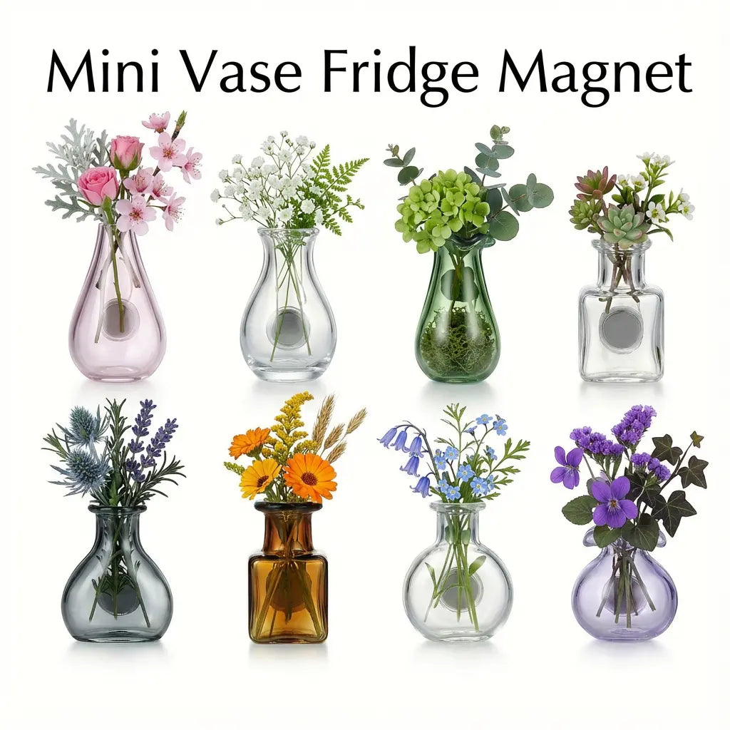 Mini Glass Vase Fridge Magnets Set – Magnetic Bud Vases for Real Flowers & Home Decor