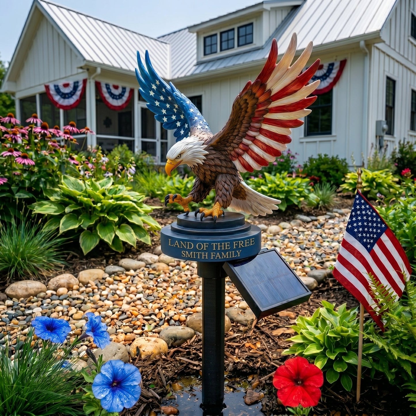 Personalized Solar Eagle Garden Light - A Glowing Tribute to American Freedom
