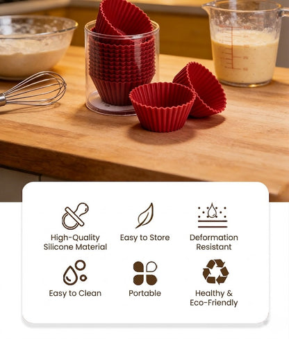 Multi-Purpose Silicone Egg Poachers & Baking Muffin Liners (Classic Red)