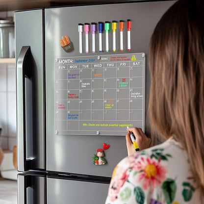 🗓️ Easy-to-Read Magnetic Acrylic Fridge Board | 14.5"x11.5" Clear Dry Erase Monthly Calendar, Weekly Planner, and Memo Board for Home Organization