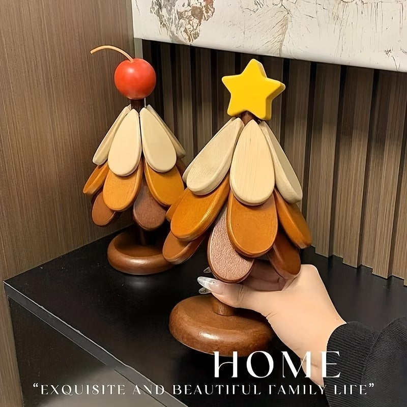 Premium Wooden Christmas Tree Trivet Set | Folding Heat-Resistant Coasters & Festive Table Decor