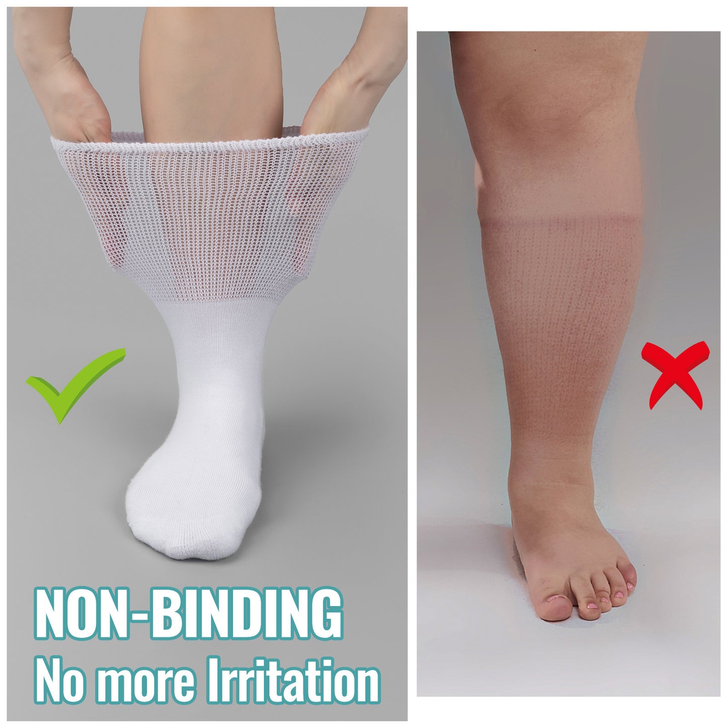 Extra Wide Non-Binding Socks | Premium Cushioned Mid-Calf Socks for Swollen Feet & Wide Calves