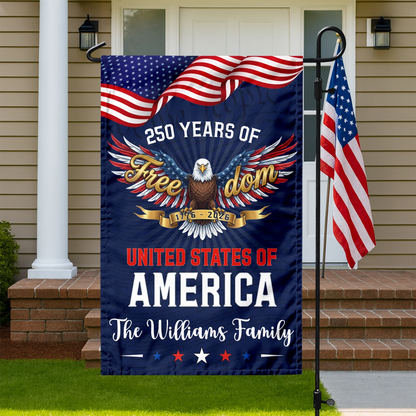Custom Family Name 250 Years of Freedom Eagle USA 1776–2026 Garden Flag