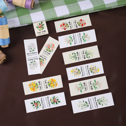 Personalized Watercolor Birth Flower 100% Cotton Sewing Label with Name and Text Birthday Gift for Knitting Lover DIY Craft Lover