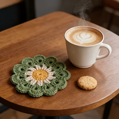 Handmade Crochet Floral Coaster | Cute Ins-Style Knitted Mug Rug & Desk Decor