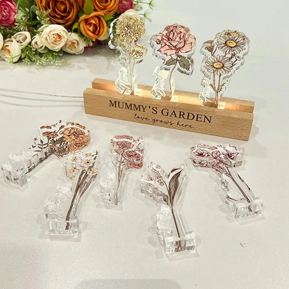 Custom Birth Flower 3D Crystal LED Light with Kids Names – Mother’s Day Gift for Mom
