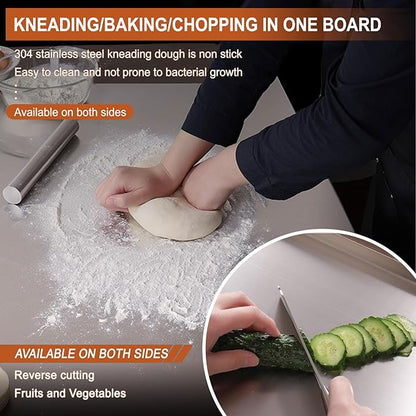 Premium Stainless Steel Cutting Board | Non-Slip, Zero Microplastic Hygienic Chopping Block