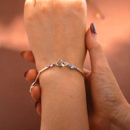 S925 Mother & Daughter Birthstones Custom Double Diamond Double Heart Bracelet