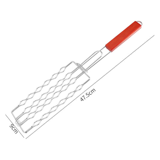 Premium Non-Stick Hot Dog Grilling Basket | Wooden Handle BBQ Sausage Rack for Campfire & Grill