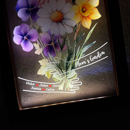 Custom Hug Birth Month Flower Bouquet with Names LED Night Light Frame – Personalized Mother’s Day Gift for Mom & Grandma