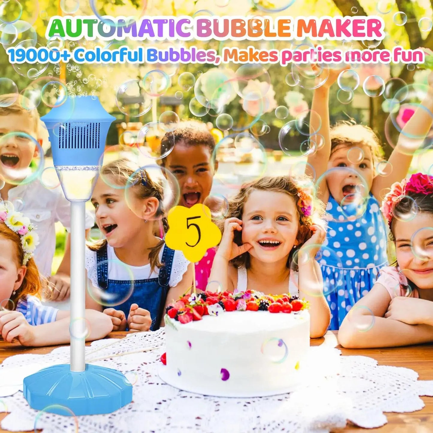 Stand-Up Lamp Post Bubble Blower | 19,000+ Bubbles, Rechargeable, Lights for Yard & Camping