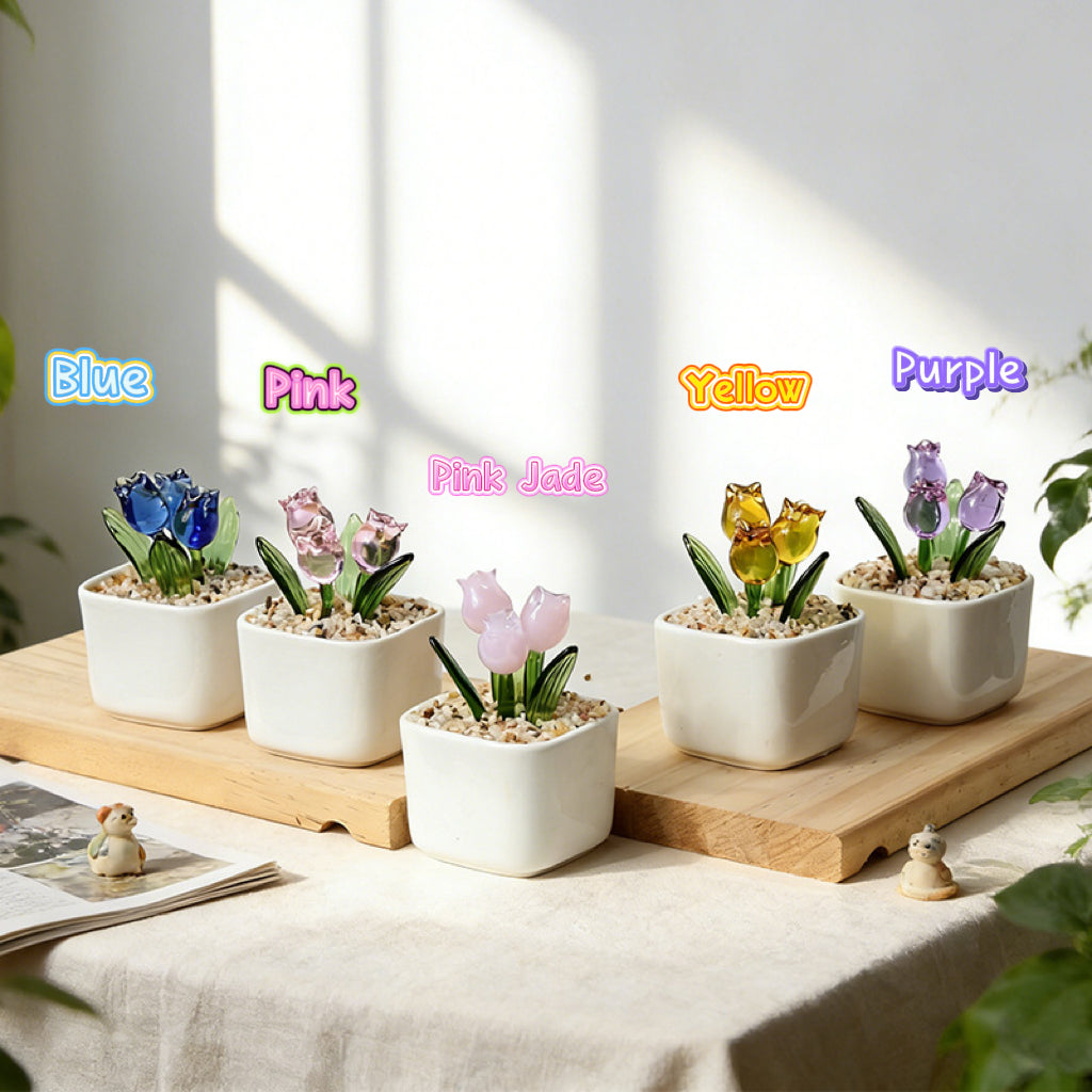 Personalized Photo Glass Tulip Potted Plant - Custom Flower Pot with Picture, Photo Gift for Mom, Mother’s Day Gift, Birthday Gift for Mom - Personalized Photo Glass Tulip