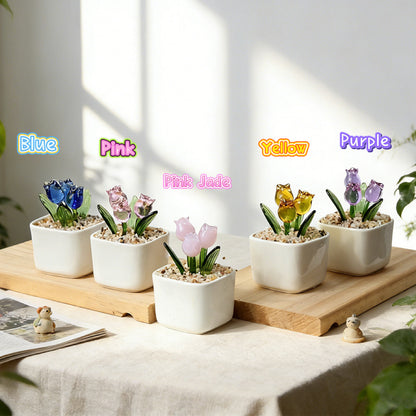 Personalized Photo Glass Tulip Potted Plant - Custom Flower Pot with Picture, Photo Gift for Mom, Mother’s Day Gift, Birthday Gift for Mom - Personalized Photo Glass Tulip