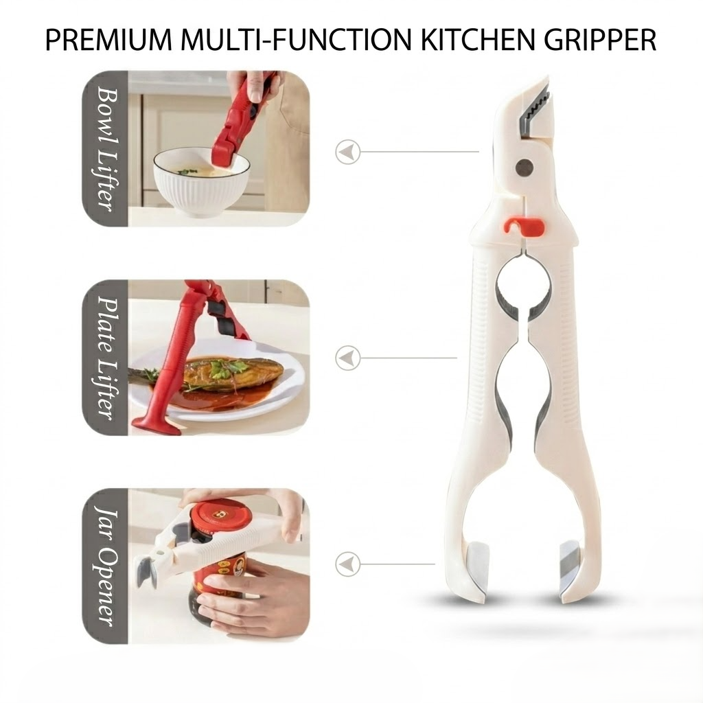 Three-in-one anti-scald and anti-slip kitchen heatproof tray and bowl holder gadget