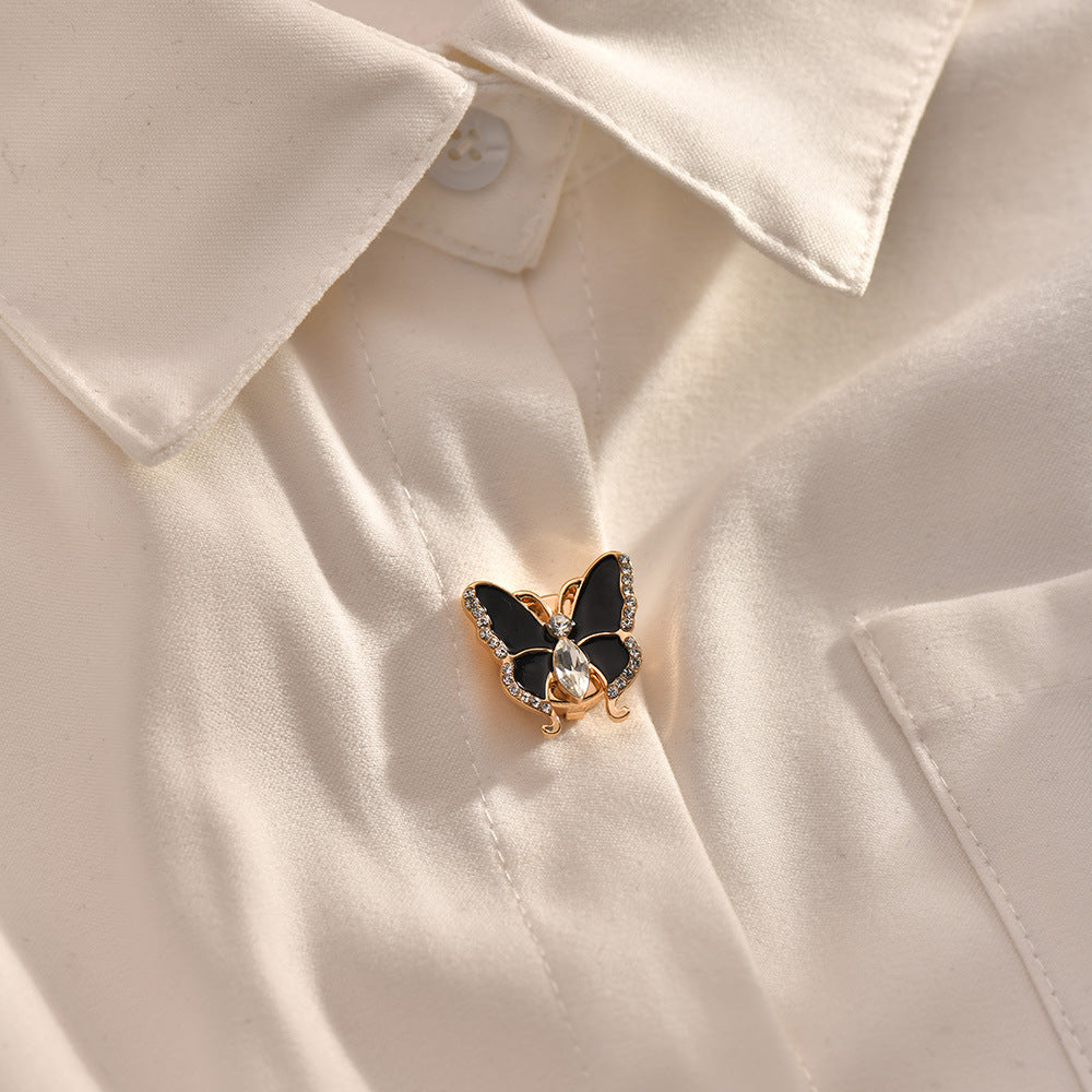 ✨ 3D Crystal Butterfly Cufflinks for Women | Elegant Rhinestone Shirt Collar Pin & Cuff Studs