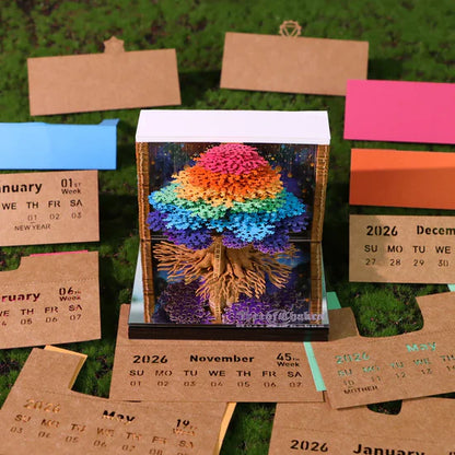 ✨ 2026 3D Chakra Tree Weekly Calendar | Illuminated Tear-Off Memo Pad & Desk Sculpture