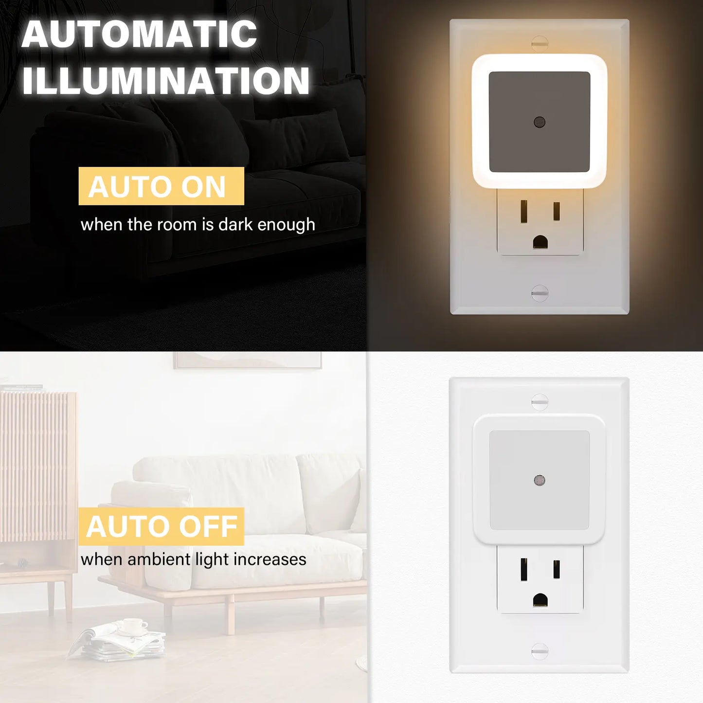 6-Pack Smart Sensor Night Lights – Warm White Plug-in LED for Nursery, Stairs & Hallways