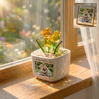 Personalized Photo Glass Tulip Pot — Custom Photo Planter, An Exclusive Photo Gift for Best Friends AND Moms AND pets — Birthday Gift — Personalized Photo Glass Tulip