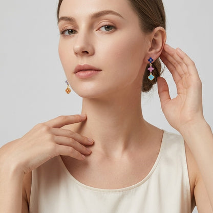 Multicolor Boho Clover Studs | Dainty Gilded Earrings with 925 Silver Pins for Summer Luck