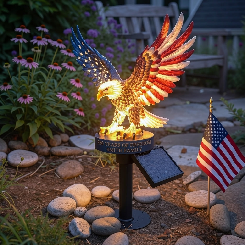 Personalized Solar Eagle Garden Light - A Glowing Tribute to American Freedom