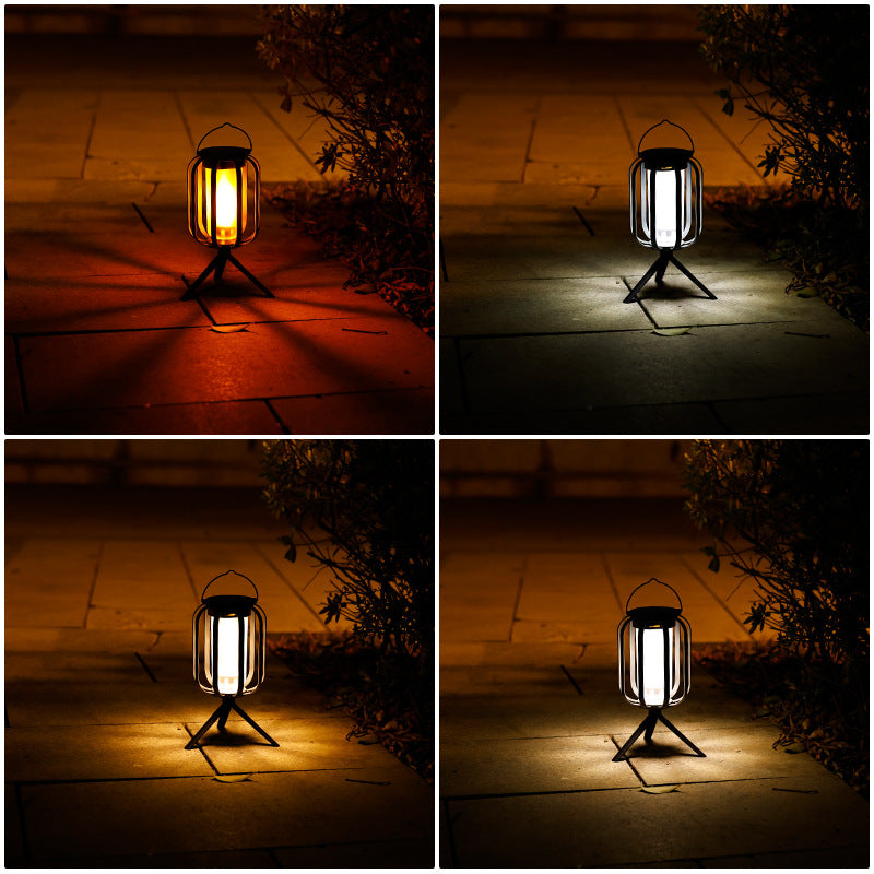 Solar Retro Camping Lantern | Waterproof LED Flame Light with Tripod for Patio & Tent