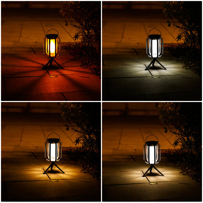 Solar Retro Camping Lantern | Waterproof LED Flame Light with Tripod for Patio & Tent