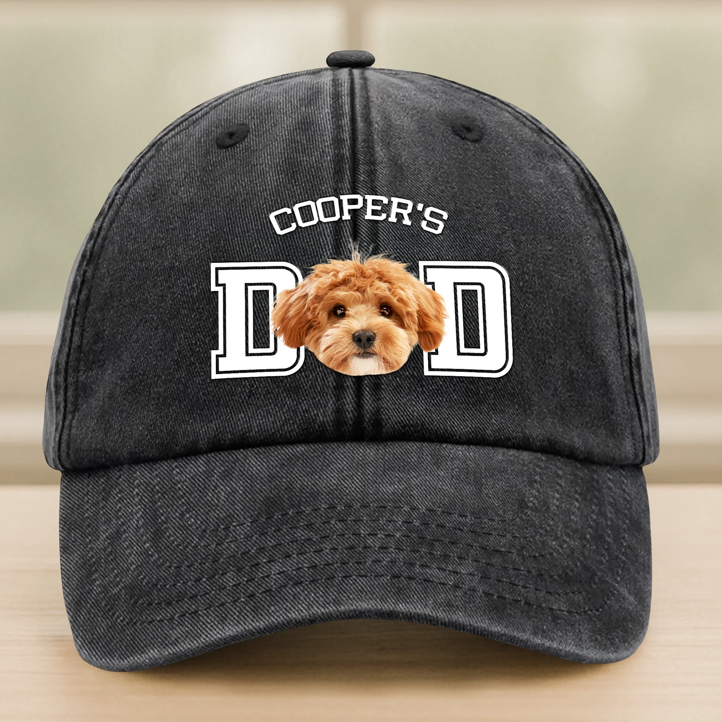 Custom Photo Dog Cat Dad Washed Denim Baseball Cap