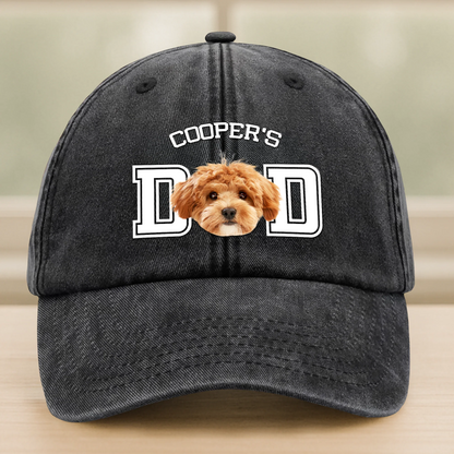 Custom Photo Dog Cat Dad Washed Denim Baseball Cap