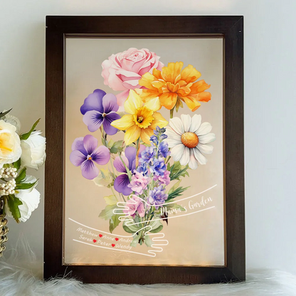 Custom Hug Birth Month Flower Bouquet with Names LED Night Light Frame – Personalized Mother’s Day Gift for Mom & Grandma