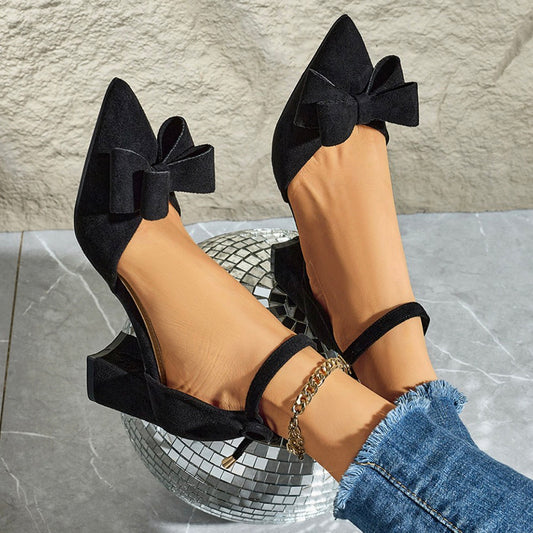 Bow-tie chunky open-toe strappy high-heeled sandals