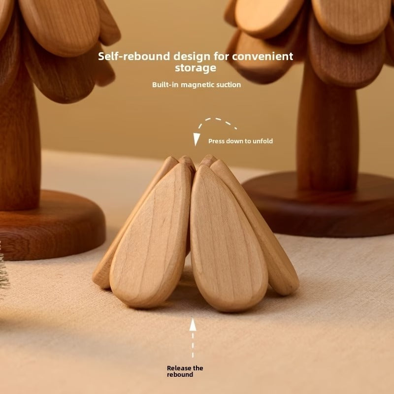 Premium Wooden Christmas Tree Trivet Set | Folding Heat-Resistant Coasters & Festive Table Decor