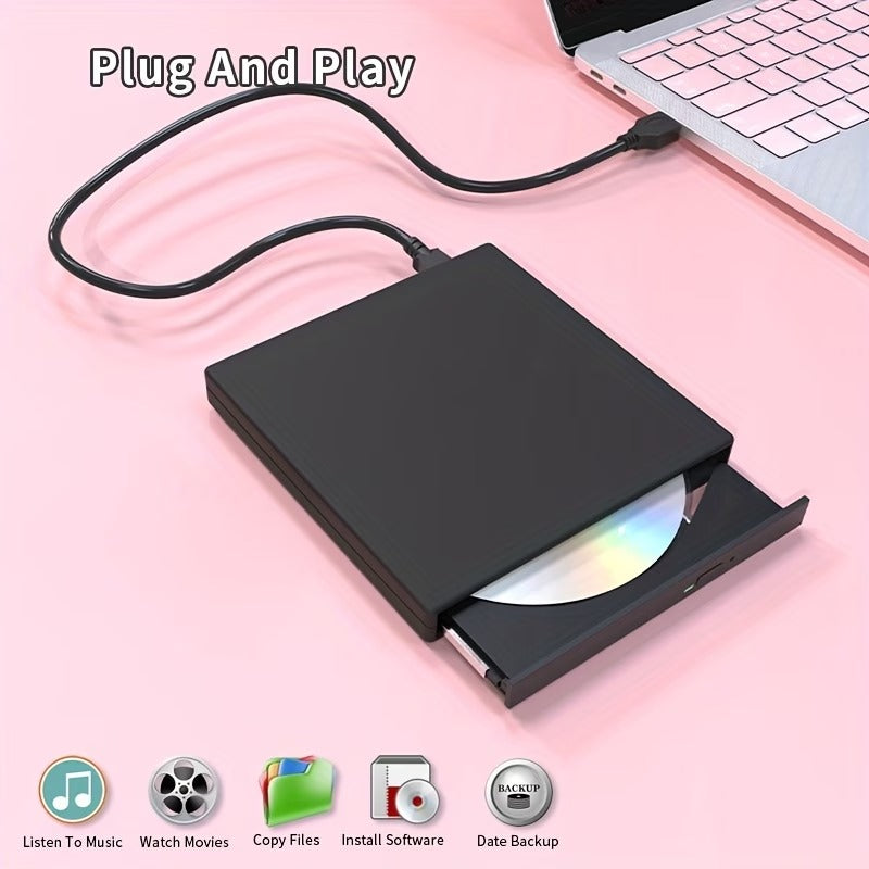 Portable External CD/DVD Drive | USB CD-RW Burner & DVD Reader for Laptop