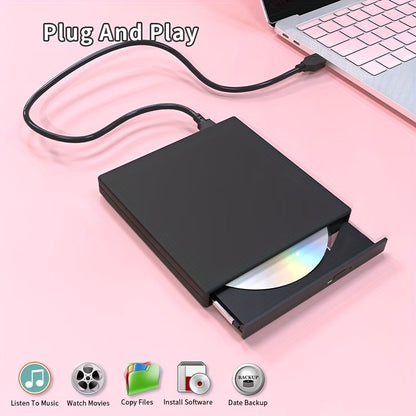 Portable External CD/DVD Drive | USB CD-RW Burner & DVD Reader for Laptop